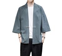 PRIJOUHE Men's Kimono Jackets Cardigan Casual Cotton Blends Linen Seven Sleeve Open Front Embroidery Coat - Multi - Large