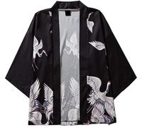 PRIJOUHE Men's Lightweight Kimono Jacket Seven Sleeve Open Front Cardigan Coat Japanese Style Bathrobe, 08-black, M