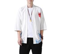 PRIJOUHE Men's Lightweight Kimono Jacket Seven Sleeve Open Front Cardigan Coat Japanese Style Bathrobe, Clearance Color-7, S