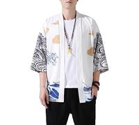 PRIJOUHE Men's Lightweight Kimono Jacket Seven Sleeve Open Front Cardigan Coat Japanese Style Bathrobe, Clearance Color-8, Large