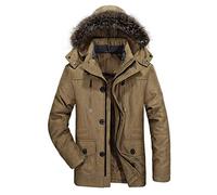 PRIJOUHE Men's Winter Coats Down Jackets Outerwear Long Cotton Coat Men Thick Warm Fur Jacket Coat Overcoat - khaki - XXX-Large