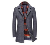 PRIJOUHE Men's Wool Blend Coat Winter Slim Medium Long Coats Overcoat Male - - X-Small