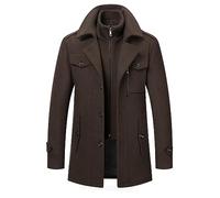 PRIJOUHE Men's Wool Blend Jacket Single Breasted Slim Fit Thick Winter Windproof Pea Coat with Removable Scarf, Coffee-69, L