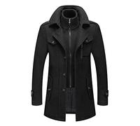 PRIJOUHE Men's Wool Blend Jacket Single Breasted Slim Fit Thick Winter Windproof Pea Coat with Removable Scarf, 69-black, XX-L