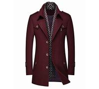 PRIJOUHE Men's Wool Blend Jacket Single Breasted Slim Fit Thick Winter Windproof Pea Coat with Removable Scarf - red - Medium