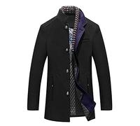PRIJOUHE Men's Wool Coat Winter Coat Slim Medium Long Coats Overcoat Male, Black-23, M