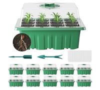 Priksia Seed Trays 10 Pack 120 Cells Propagator with Clear Lids Adjustable Window Seed Trays Growing Thicken Seedling Starter Trays for Greenhouse & Gardens, Green