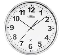 PRIM Design Radio Control Wireless Wall Clock, White/Silver, Radio-Controlled Metal, Radio-Controlled Wall Clock, Modern, Beautiful Decoration for Any Room, Diameter 303 mm, Perfect as a Kitchen