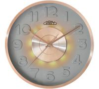PRIM Sensation Luminous Design Plastic Wall Clock, Rose Gold/Grey, Light and Noise Sensor, Quartz Movement Sweep, Modern, Light Clock, Wall Decoration for Any Room, Living Room, Kitchen, Office