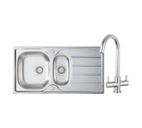 Prima 1.5 Bowl Inset Sink and Staten Tap Pack - Stainless Steel and Chrome