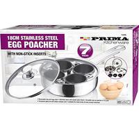 Prima 18 cm Stainless Steel 4 Egg Poacher Poaching Pan with Glass Lid