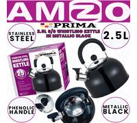 Prima 2.5 Litre Whistling Kettle, Metallic Black