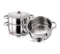 PRIMA 22 cm Euro 3-Tier Steamer Set with Glass Lids - Stainless Steel, Capsule Bottom, 2x 18cm Steamers + 18cm Casserole, Not Induction Compatible
