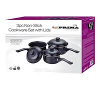 Prima 3pc Non Stick Saucepan Set 16,18,20 Black, Stainless Steel