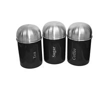 Prima 3pcs Stainless Steel Black Dome Canister Tea Coffee Sugar Kitchen Storage Canister Jar Pot Set