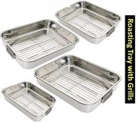 Prima 4PC Stainless Steel Roasting Tray Set with Grill Racks