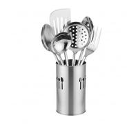 Prima 6PC Stainless Steel Kitchen Utensil Tool Set with Holder | Cooking Spoon, Slotted Turner, Ladle, Skimmer, Fork & Tool Caddy | Fast UK Delivery