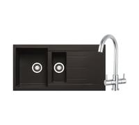 Prima+ Granite 1.5 Bowl Inset Sink and Staten Tap Pack - Black