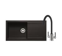 Prima+ Granite 1 Bowl Inset Sink and Swan Neck Mixer Tap Pack - Black