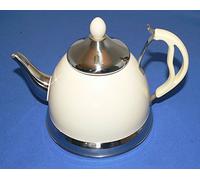Prima Kitchenware 11170C Retro Stove Top Kettle & Teapot Combined. Off-White & Chrome. Suitable for Ceramic-Induction Hobs, 1.5 liters
