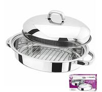 Prima Kitchenware New 32cm Stainless Steel Roasting Tray Pan Oval Set with Removable Rack Cooking Baking Sturdy Handles, Silver