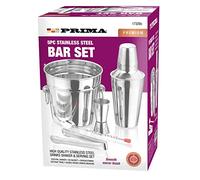 Prima Kitchenware New Stainless Steel Bar Set 5pcs Cocktail Shaker Ice Bucket Stirrer Ice Tongs Serving Set