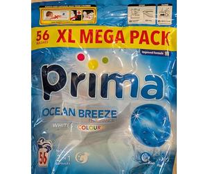 Prima Ocean Breeze Laundry Detergent Capsules, 2-in-1, Whites & Colours, 56 Washes, XL Mega Pack