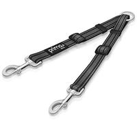 Prima Pets Reflective Adjustable Double Dog Coupler - Each Side Adjusts 28 cm to 51 cm in Length - Strong Nylon Lead Splitter - Walk 2 Dogs with Ease (LARGE - 2.5 cm Width, BLACK)