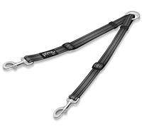 Prima Pets Reflective Adjustable Double Dog Coupler - Each Side Adjusts 28 cm to 51 cm in Length - Strong Nylon Lead Splitter - Walk 2 Dogs with Ease (SMALL - 1.5 cm Width, BLACK)