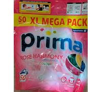 Prima Rose Harmony Laundry Detergent Capsules, 4 in 1, Whites & Colours, 50 Washes