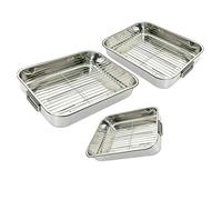 Prima Stainless Steel Baking Tray - Oven Cooker Grill Pan Roasting Tray with Steel Wire Rack - Set of 3 Trays | Small, Medium, Large
