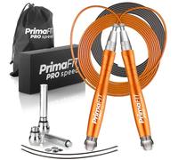 PrimaFIT Pro Speed Skipping Rope Adult Fitness for Men Women Weighted Jump Rope 3m Adjustable Self-Locking Aluminium Boxing Gym MMA Crossfit Workout Spare Cable Weights Protectors Carry Bag (Orange)
