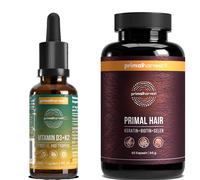 Primal Harvest Daily Two-Step Routine | D3+K2 Drops + Hair Complex Pills | 2 Pack | 30 Day Supply