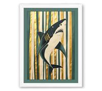 Primal Shark Graphic Framed Wall Art Print A1 (84.1×59.4cm) White, Wall Decor for Living Room, Bedroom, Office & Home, Ready to Hang, Art Gift
