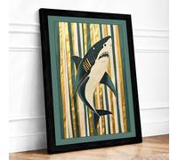 Primal Shark Graphic Framed Wall Art Print A3 Black