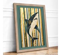 Primal Shark Graphic Framed Wall Art Print A3 Oak