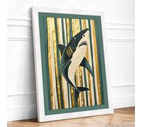 Primal Shark Graphic Framed Wall Art Print A3 White