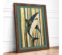 Primal Shark Graphic Framed Wall Art Print A4 Walnut