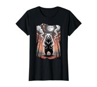 Primal Spirit Bear Under a Full Moon Value Graphic T-Shirt, Women, Black, L