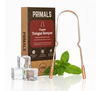 PRIMALS Copper Tongue Scraper - Fresher Breath & Improved Oral Health - Natural Ayurvedic Cleaner for Daily Detox - Rust-Resistant, Eco-Friendly with Travel Cloth Pouch Included (1 Count)