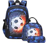 Primary Backpack for Boys School Bag Set Children's Backpacks Kids Secondary Boys Teens Daypack Rucksack 3 in 1 Schoolbag Book Pack Teens Football Print