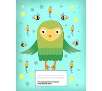Primary Composition Book with Story Drawing Space: Draw and Write Journal, Top Half Blank, Handwriting Practice and Exercise Paper Notebook Cute Animal Designs Owls for Kids Green