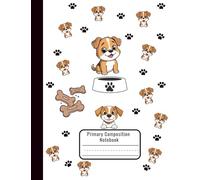Primary Composition Notebook for K-2 Kids - Cute Dogs and Paw Prints - Writing Journal with Drawing Space - Kindergarten & First Grade Notebook for Creative Learning - 7.44 x 9.69 in