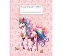 Primary Composition Notebook K-2 with Picture Space: Cute Pink Unicorn, Primary Story Journal, Dotted Midline, Drawing Space on Top, Handwriting Practice Paper for Girls, 7.44" x 9.69", Half Ruled