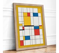 Primary Grid Geometric Framed Wall Art Print A4 (29.7×21cm) Oak, Wall Decor for Living Room, Bedroom, Office & Home, Ready to Hang, Art Gift