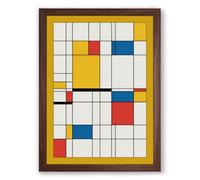 Primary Grid Geometric Framed Wall Art Print A4 (29.7×21cm) Walnut, Wall Decor for Living Room, Bedroom, Office & Home, Ready to Hang, Art Gift