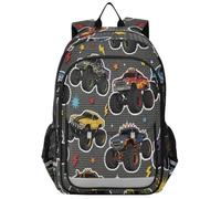 Primary Middle School Backpack Cool Monster Trucks Kids Book Bags for Teens Kindergarten Sturdy Waterproof Lightweight Durable