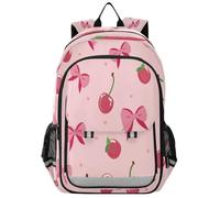 Primary Middle School Backpack Pink Bows Cherries Pattern Kids Book Bags for Teens Kindergarten Sturdy Waterproof Lightweight Durable Ages 6-12