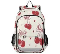 Primary Middle School Backpack Red Bow Cherry Love Pattern Kids Book Bags for Teens Kindergarten Sturdy Waterproof Lightweight Durable Ages 6-12