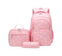 Primary School Backpack - 23 x 16 x 43 cm, 3-Piece School Bag Set with Daisy Print and Lunch Box Pencil Case Nylon Polyester Girls Backpack for Secondary School Students Travel Backpack for School